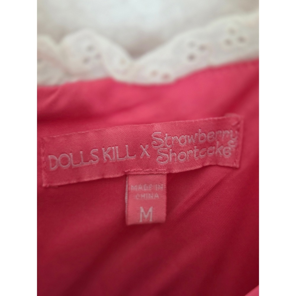 Dolls Kill x Strawberry Shortcake Pink Tiered Ruffle Mini Dress Eyelet Lace M - Picture 14 of 14